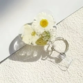 Porte-badge rétractable en forme de cœur avec de vraies fleurs de marguerite séchées - Fleur Blanche Transparente
