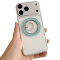 White MagSafe phone case with integrated light blue magnetic ring stand for iPhone - Sky Blue