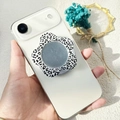Flower shaped leopard print magnetic phone stand with a circular vanity mirror attachment - Magnetic Stand / Black and White Leopard Print
