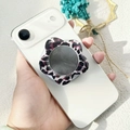 Flower-shaped magnetic leopard print phone socket with a portable mirror on a white phone - Magnetic Stand / Purple Leopard
