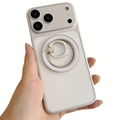 White MagSafe phone case featuring an integrated silver foldable ring kickstand holder - White
