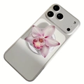 Pink orchid acrylic phone grip and expandable stand on silver smartphone back - Pink Purple Phalaenopsis Style (8)