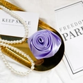Lavender purple satin silk rose flower phone socket grip on elegant gold tray - Purple