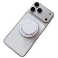 Magnetic round phone socket with white shell texture mounted on a white smartphone - Snake White