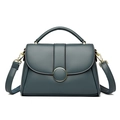 Große graue Lederhandtasche im Business-Stil mit goldener Schnalle und Schultergurt - Blau