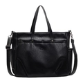 Grand sac cabas noir en cuir grainé avec bandoulière réglable et poche frontale - Noir