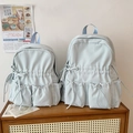 Großer mintblauer Schulrucksack mit Schleife und vielen Taschen für Schülerinnen - Klein (27x10x36cm) / Einzelne Tasche / Blau