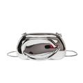 Silver mirror acrylic clutch bag with metallic ring handle and chain strap - Silver