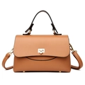 Sac à main chic marron en cuir grainé avec poignée noire et boucle dorée pour femme - Jaune