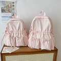 Rosa Schulrucksack mit Schleife in zwei Größen und Kordelzug auf Holzschrank - Klein (27x10x36cm) / Einzelne Tasche / Rosa