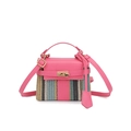 Mini borsa a mano in finta pelle rosa e paglia intrecciata a righe multicolore - Rosa