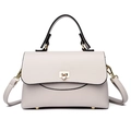 Sac à main élégant en cuir beige grainé avec fermoir doré et bords noirs - Gris clair