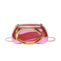 Chic metallic pink hard shell evening clutch bag with arc golden handle and chain strap - Pink