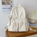 Cremeweißer Schulrucksack für Mädchen mit niedlicher Schleife und Plüschtieranhänger - Klein (27x10x36cm) / Einzelne Tasche / Gebrochenes Weiß