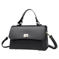 Women's black lychee pattern leather handbag with gold heart-shaped metal twist lock - Blue (With Free Handbag and Card Holder)