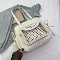 Sac fourre-tout crème avec imprimé étoile et fenêtre transparente pour les femmes - Blanc Cassé