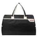 Large black travel tote bag with durable nylon, white handles and red SPORT print - Black