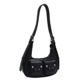 Y2K punk style black crescent underarm bag with metal rivets and double pockets - Black