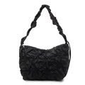 Bolso tote negro plisado de diseño minimalista con correa ancha de hombro fruncida - Negro