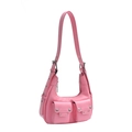 Bolso rosa de media luna para el hombro con bolsillos de remaches y correa ajustable - Rosa