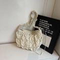 Chic cream white pleated shoulder yoga bag with ruffled handle and adjustable strap - Off White