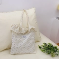 Borsa tote in tela a fiori con bordi a volant e stampa floreale gialla - Bianco Sporco