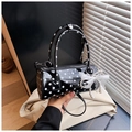 Borsa Boston retrò a pois neri con fiocco in tulle bianco e ciondolo di perle - Con Ciondolo a Fiocco di Perle / Nero