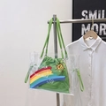 Transparente PVC-Tragetasche mit grünem Kordelzugbeutel und Sonnen-Motiv-Design - Grün