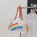 Transparente PVC-Einkaufstasche mit orangefarbenen Griffen und Good Luck Aufdruck - Orange