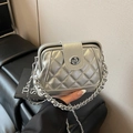 Silver metallic quilted crossbody bag with classic diamond pattern and chain strap - Silver