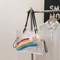 Transparente PVC-Tragetasche mit weißem Canvas-Innenbeutel und schwarzen Ledergriffen - Schwarz