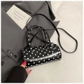 Polka dot cylindrical boston handbag in black shiny PU leather with shoulder strap - Black without Pendant