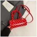 Elegante borsa a cilindro rossa a pois bianchi con tracolla staccabile chic - Senza Ciondolo / Rosso