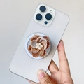 Macro view of gradient pearl flower MagSafe phone socket with 3D resin texture petals - Magnetic Stand / Coffee Flower