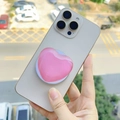 Pink heart-shaped magnetic phone grip with a glossy jelly finish on a clear case - Magnetic Stand / Rose Red