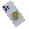 Magnetic glitter phone socket grip in gold sparkles on a white smartphone back - Magnetic Stand / Gold Glitter