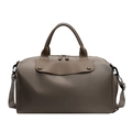 Grande borsa da viaggio Oxford taupe con dettagli in pelle marrone e tracolla regolabile - Cachi