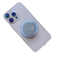 Close-up of sparkling silver glitter phone grip socket on light purple smartphone - Magnetic Stand / Silver Glitter