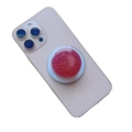 Detail of red glitter phone socket grip with sparkling finish on a smartphone - Magnetic Stand / Pink Glitter