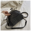Retro black crossbody bag with silver fringe tassels and metallic stud embellishments - Black
