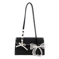 Sac à bandoulière noir texturé avec nœud en organza et style français vintage - Noir