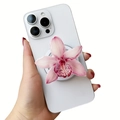 Supporto per telefono in acrilico con fiore di giglio rosa tenuto in mano su smartphone - Supporto Magnetico / Orchidea Sfumata Rosa e Bianca (3)
