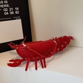 Quirky red lobster shaped shoulder bag in matte PU leather with gold rivet details - Burgundy