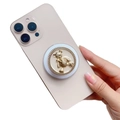 Detail of 3D bear phone grip with gold metallic edge on pink smartphone - Magnetic Stand / White Base Gold Ring Bear