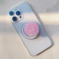 Dettaglio di glitter rosa a cuore e paillettes sul supporto magnetico per telefono bianco - Supporto Magnetico / Cuore Rosa Paillettes Piccole