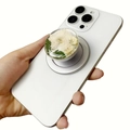 Silver plated MagSafe phone holder featuring real dried flowers in transparent resin - Silver Magnetic Bracket / White