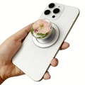 Silver magnetic phone holder with real pink dried flowers and resin grip for Magsafe - Silver Magnetic Bracket / Pink