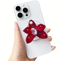 Dettaglio del supporto per cellulare a fiore rosso con gemma viola e strass colorati - Fiore Rosso a Cinque Petali (钻兰花-2)
