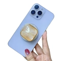 Magnetic expanding phone grip with orange marble pattern and elegant golden frame finish - Square White Scallop