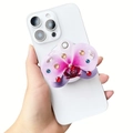 Detail of pink orchid phone grip with crystals on white smartphone back - Pink-Purple Gradient Orchid (Rhinestone Orchid-6)